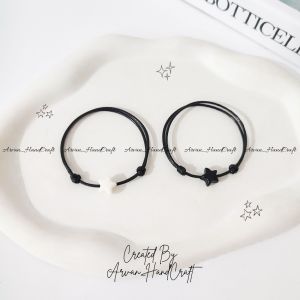 { DPT 2 PCS } Gelang Couple Bentuk Bintang Hitam Putih // Gelang Tali Anti Air Bintang Hitam Putih Couple