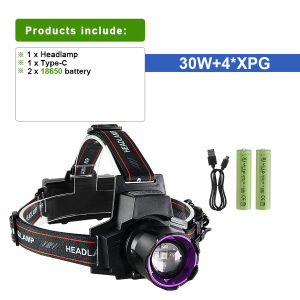 High Power 30W+4*XPG Headlamp Type-c Rechargeable Headlight Powerful Super Bright Head Torch Outdoor Fishing Hunting Head Light