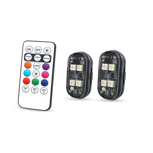 2Pc RGB Car Ambient Light Color Changing Car Decorative Light with Remote Control Charging Car LED Strobe Light Car Interior