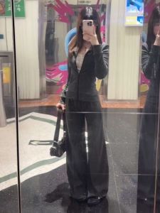 Quần Dài Thường Ngày Kẻ Sọc Cạp Cao Dài Đến Sàn Cho Nữ Mùa Thu 2025 Quần Ống Rộng Ống Đứng Quần Ống Rộng Thoải Mái