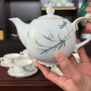 Bộ ấm chén Bát Tràng họa tiết trúc chuồn vẽ vàng 24k - Bộ bình trà Bát Tràng Cao Cấp
