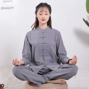 jeagutt | Chinese Style Monks Zen Practice Robes Cotton Tang Suit Set