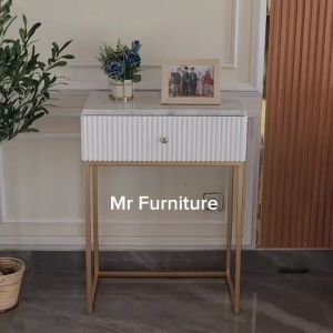 Meja Konsul Marmer Putih Carrara Laci Satu