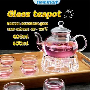 ItemMart 400ml 600ml Heat-resistant Glass Tea Set with Filter Tea Pot Transparent Teapot
