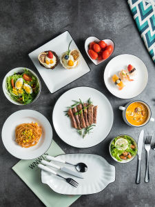 Phong Cách Bắc Âu Gốm Bít Tết Chén Ăn Hoa Văn Nhật Bản Tròn Đĩa Phẳng Người Lớn Sử Dụng Tại Nhà Món Ăn Sứ Sáng Tạo Ẩm Thực Phương Tây