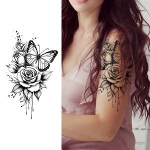Butterfly and Rose Waterproof Temporary Tattoo for Arm and Leg Long-Lasting Realistic Fake Tattoo for Men and Women
