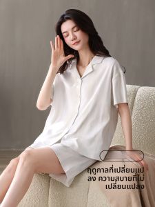 MiiOW | ชุดนอนผู้หญิงผ้าฝ้ายแท้แขนสั้น ชุดนอนฤดูร้อน ผ้าฝ้ายระบายอากาศได้ดี หรูหรา ชุดอยู่บ้าน ใส่กลางแจ้งได้ คอกลม แขนสั้น ระบายอากาศได้ดี