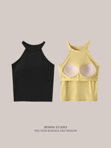 Hanging-Neck Vest Top Womens Internal Wear with Chest Pad One-Piece Retro French Style Sweet Spicy Sleeveless Base Shirt