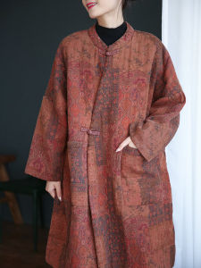 Vintage Chinese Style Loose Medium Length Cotton Coat Autumn Winter