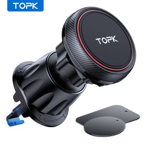 TOPK | TOPK Magnetic Car Phone Mount in Car Phone Holder Air Vent Magnetic 6 N52 Magnets Universal Mobile Phone Holders for iPhone 15