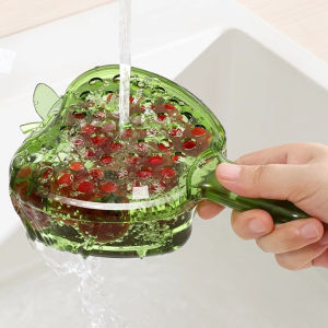 Transparent Fruit Drain Basket with Handle New Style with Lid Kitchen Household Thickened Fruit Basket for Washing Living Room Fruit Plate