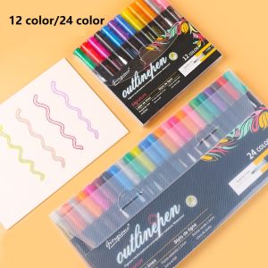 Rex TT Double Line Contour Pen Set - Silver Metallic, Glitter, Two-Tone Marker & Highlighter - Large Capacity - Account Pen