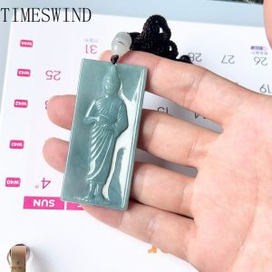 TIMESWIND Authentic A-Type Jade Natural Alms Bowl Buddha Square Pendant Men Women Necklace Fashion Jewelry with Certificate
