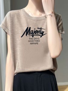 Summer New Loose Fit Slimming Bamboo Cotton Short Sleeve T-Shirt Womens Fashionable Pure Silk Ice Feeling Thin Style Top