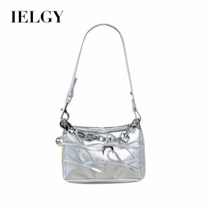 IELGY Ladies Silver Bow Shoulder Bag Small Square Bag Chain Underarm Bag