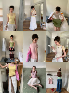 เสื้อยืดคอกลมแขนสั้นทรงสลิมฟิตสำหรับผู้หญิง EGGKA เสื้อเชิ้ตทรงพื้นฐานสำหรับฤดูร้อน สีสันสดใส เสื้อผ้าทำงานสไตล์ลำลอง