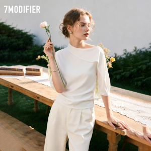 7.Modifier | Áo Sơ Mi Mỏng Elegent Dáng Rộng Vai Trễ Tay Ngắn Cho Mùa Hè