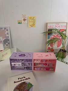 กล่องเก็บของเดสก์ท็อปสไตล์ลิ้นชัก 9 ช่อง Kuromi Cinnamoroll My Melody