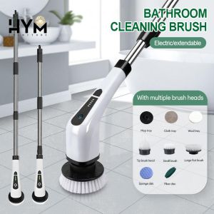 HYM Rechargeable Electric Spin Scrubber Brush Cleaning Bathroom Spin Brush Floor Clearn Tile Scrubber Tub Adjustable