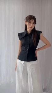 ELLE COLLAR TOP BLOUSE SLEEVELESS M L XL KEMEJA KERAH TANPA LENGAN ATASAN WANITA POLOS