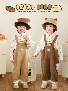 Spring New Style Boys Casual Loose Straight Leg Overalls Toast Pocket Design Versatile Childrens Trousers by YOEHYAUL