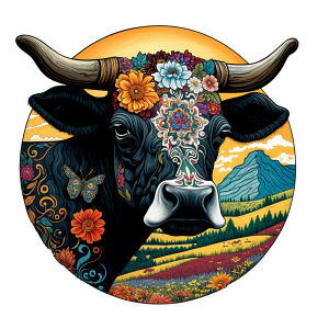 Round Cow Wooden Puzzle - Irregular Animal Shapes Non-toxic Educational Toy Home Decor Gift for Adults