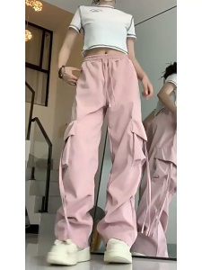 (Stock in KL-160) Korean Street Cargo Pants Women Long Loose Seluar Wide Leg Pants Tube Drawstring