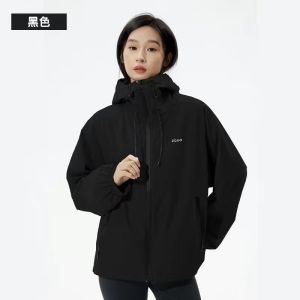 Zauo Three-in-One Womens Fleece Lined Windproof Waterproof Outdoor Climbing Breathable Mens Jacket Polyester Fiber Camping Travel Gear