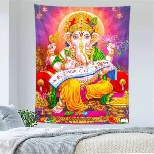 VIKAMA Ganesha Tapestry Hindu God Wall Hanging Indian Ethnic Mandala Polyester Fabric Meditation Bedroom Decor
