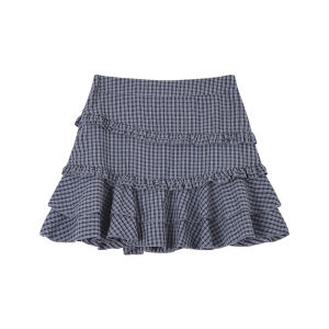 Gingham Plaid Skirt Half-length Cake Style A-line Puffy Waist Design Womens Spring Fashion High Waist Short Skirt