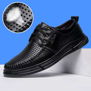 Summer Mens Sandals Casual Breathable Soft Leather Shoes Hollow out Cool Business Mens Shoes Hole Hole Mens Leather Shoes