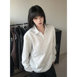 เสื้อโปโลคอวีสีดำ ทรงหลวม แขนยาว สำหรับผู้ชาย ฤดูใบไม้ผลิและฤดูใบไม้ร่วง แบรนด์ดัง ความรู้สึกหรูหรา สไตล์อเมริกัน วินเทจ เสื้อเชิ้ต