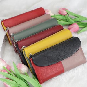 Royal Bagger RFID Long Wallets for Women Multiple Slot Card Holder Wallet Genuine Leather Trifold Color Block Coin Purse 1959