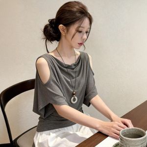 V.C.I | French Design Shoulder-exposing T-Shirt Slimming Concealing Top