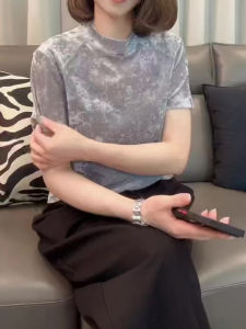 Fashionable Simple Short Sleeve T-Shirt Womens Spring Summer New Style Elegant Beautiful Matching Top Korean Version Wrap Body Type