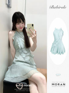 French Tea Break Pure Desire Atmosphere Sense Dress Elegant Shoulder Digging Halterneck Ruffles Beautiful Mermaid Dress Short Female Summer