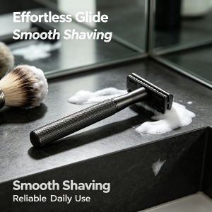 Mens Safety Razor with Stainless Steel Weighted Handle Includes 10 Double Edge Safety Blade Refills Single Blade Shaving Tool