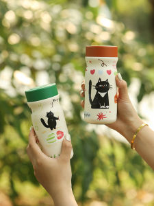 Blue Lotus High Aesthetic Value Food Grade 316 Stainless Steel Portable Water Bottle for Women Office Drinking Water Cup