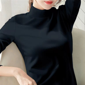 Early ฤดูใบไม้ผลิ หนาขึ้น แขนยาว ผ้าฝ้าย เสื้อตัวใน ผู้หญิง เสื้อยืดตัวใน ทันสมัย พิมพ์ครึ่งสูง ปกเสื้อ ใส่สบาย