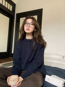 NIHAOKANONG | Áo Sweater Cổ Henley Elegent Áo Knit Phong Cách Rộng Cho Nữ