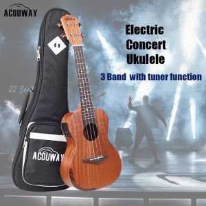 Acouway Electric 24/26 inch Ukulele concert ukelele Sapele wood Equiped 3 Bands EQ with Tuner function