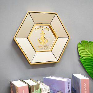 Modern Minimalist Ocean Subject Painting Dining Room Entrance Living Room Hexagonal Hanging Mirror Wall Decoration Home Light Luxury Soft Decoration American Style