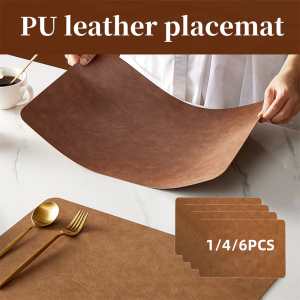 Square Imitation Faux Leather Kitchen Dining Table Insulation PlacematRestaurant Decoration Insulation Table Mat 1/4/6pcs