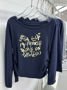 Korean Style Casual Letter Print Long Sleeve Snowflake Cotton Sunshade Cover up Skin-friendly Breathable Womens T-shirt