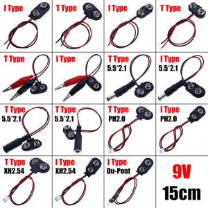 1/5pcs 9V Battery Buckle Connector DC 5.5x2.1 Jack Alligator Clip XH2.54 PH2.0 Terminal Adapter Cable 9 Volt Lead Socket Plug