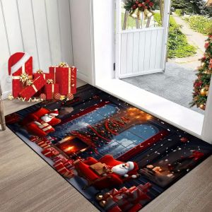 Merry Christmas Christmas Snowman Decorative Carpet Home Entry Foot Mat Non-slip Floor Mat Available for Kitchen and Bathroom