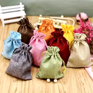 Linen Drawstring Bag Burlap Pouch Beg Serut for Wedding Doorgift Jewelry Candy Storage 麻布袋