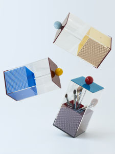 Memphis Acrylic Makeup Brush Storage Box Dustproof Brush Holder Elevating Eyebrow Pencil Organizer Luxury Brush Bucket