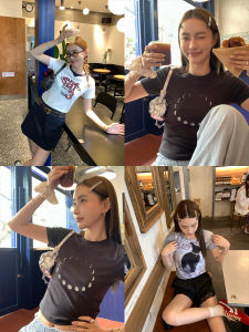 เสื้อยืดคอกลมแขนสั้นพิมพ์ลายฤดูร้อน 13C ลายจักรจันทร์ ลายกระต่ายร็อก ลายตัวอักษร สไตล์เกาหลี ผ้าฝ้ายผสมโพลีเอสเตอร์