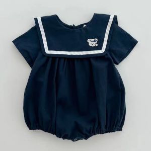 Roy Bear Korean-Style Baby Carousel Short-Sleeve Cotton Polyester Climb Suit with Cute Flip Collar for Summer